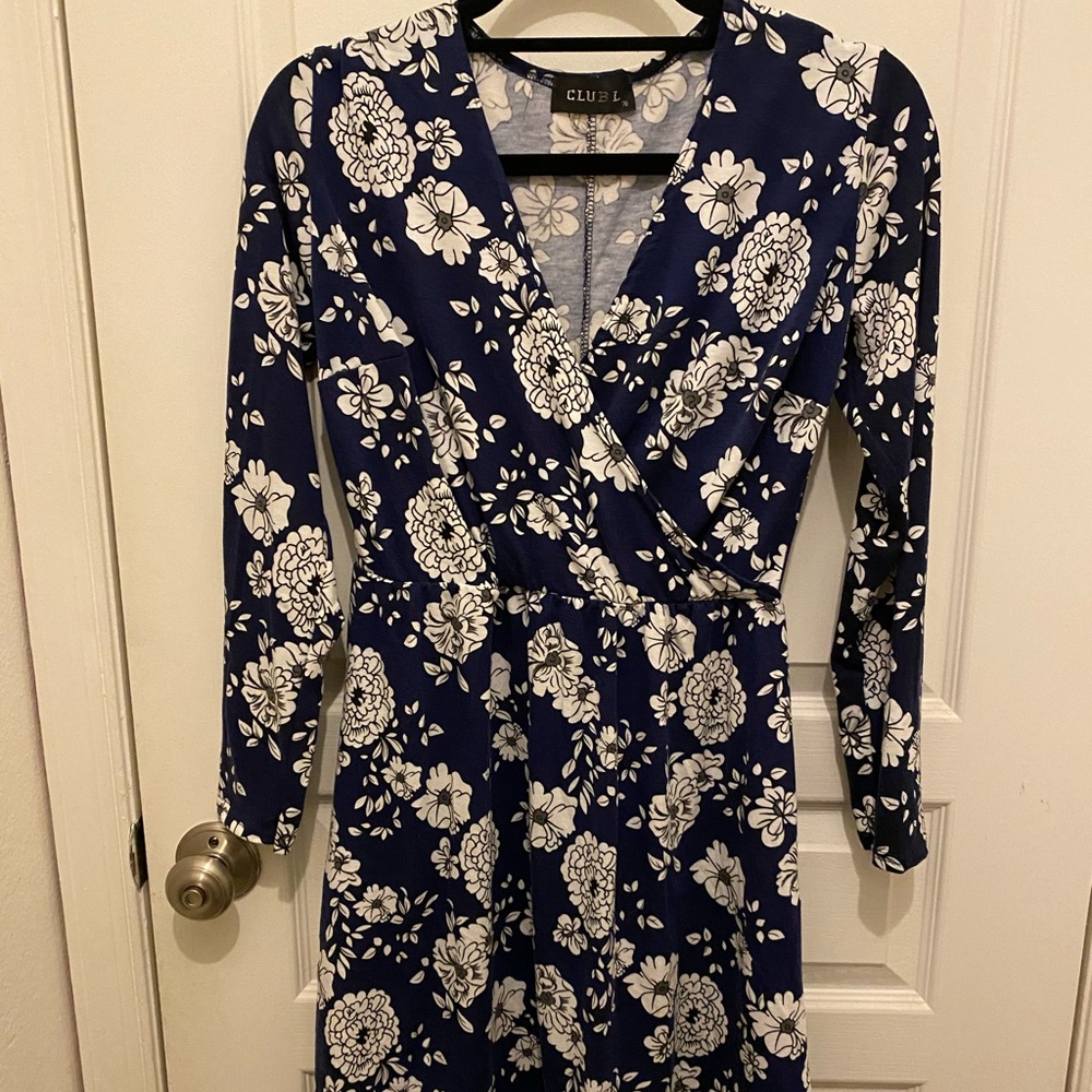 Navy Floral Wrap Dress